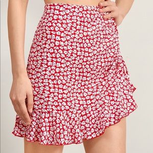 Red Scrunched Tie Skirt
